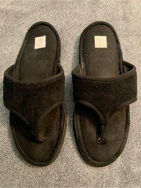 Women’s Dearfoams Black Terry Casual Slide Thong Sandals
